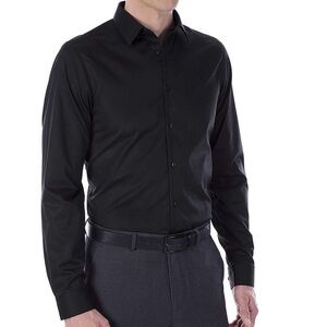 Calvin Klein Regular Fit Performance Non-Iron Button Down Shirt in Black Size XL